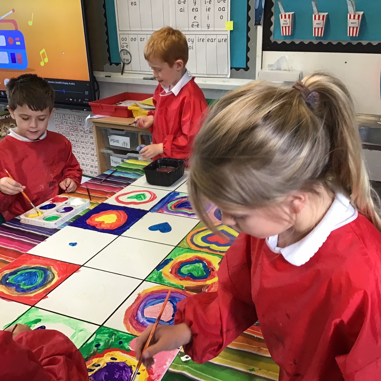 Children painting in the classroom