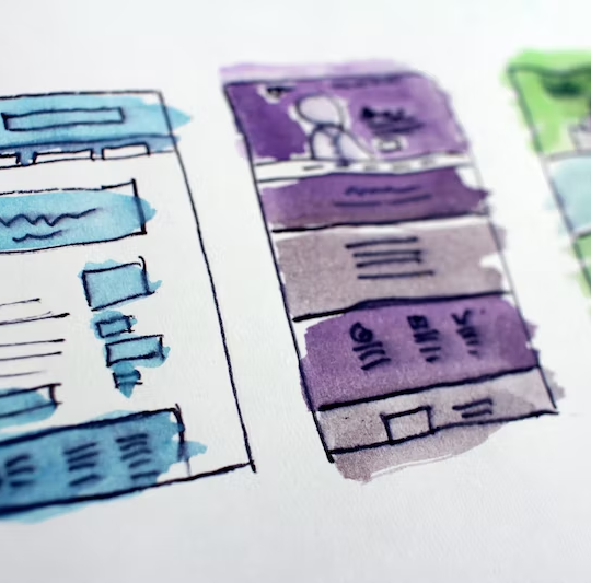 Watercolour and ink drawing of a computer network