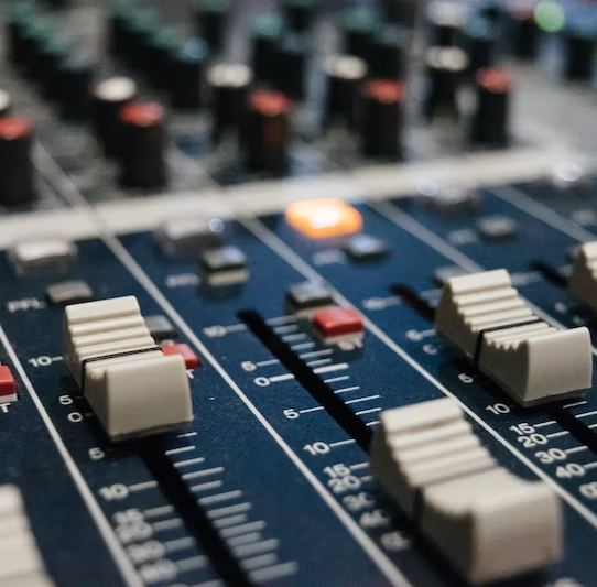 Closeup of a sound mixing desk