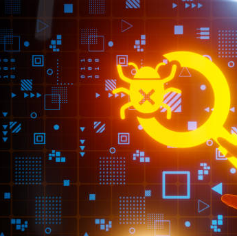 A futuristic image of a computer bug icon
