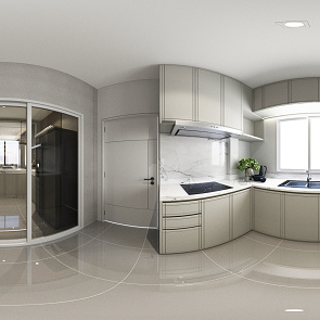 A VR image of a kitchen