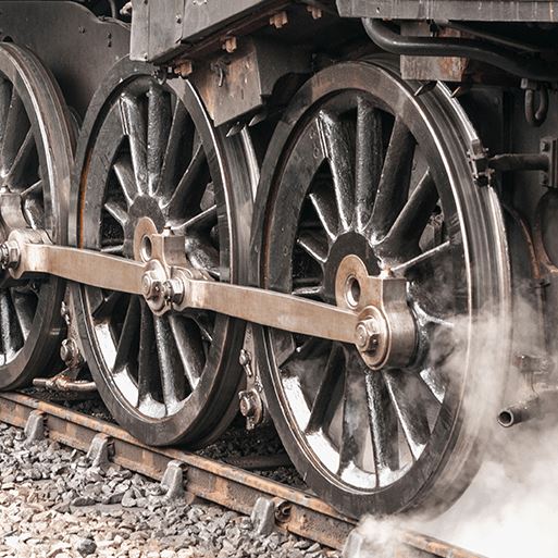 Close up of a train's wheels