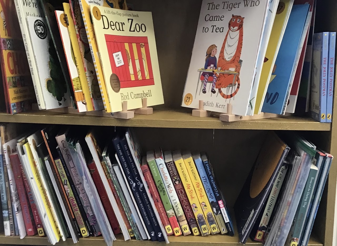 Close up of the book shelves in the library