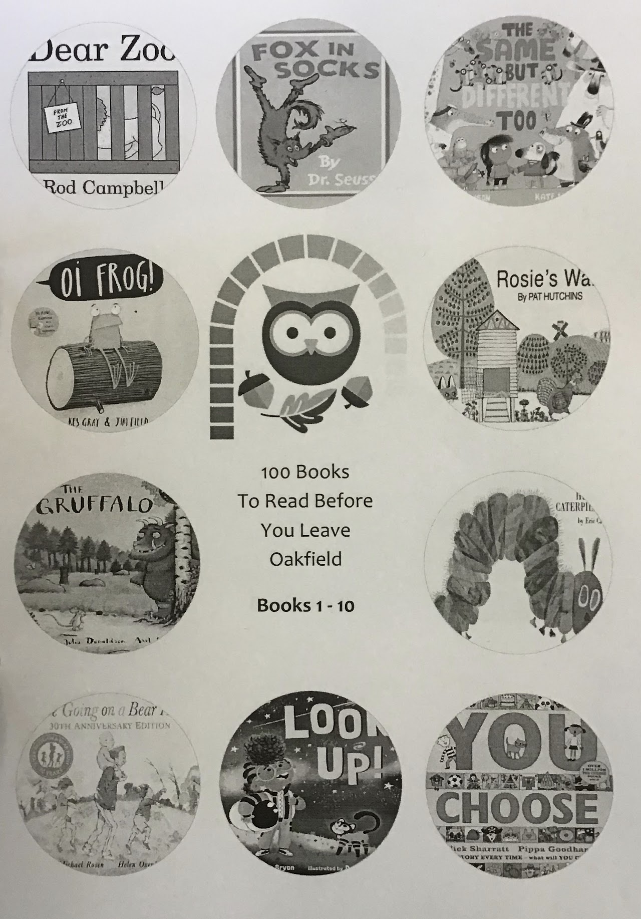 Oakfield's 100 books sticker page