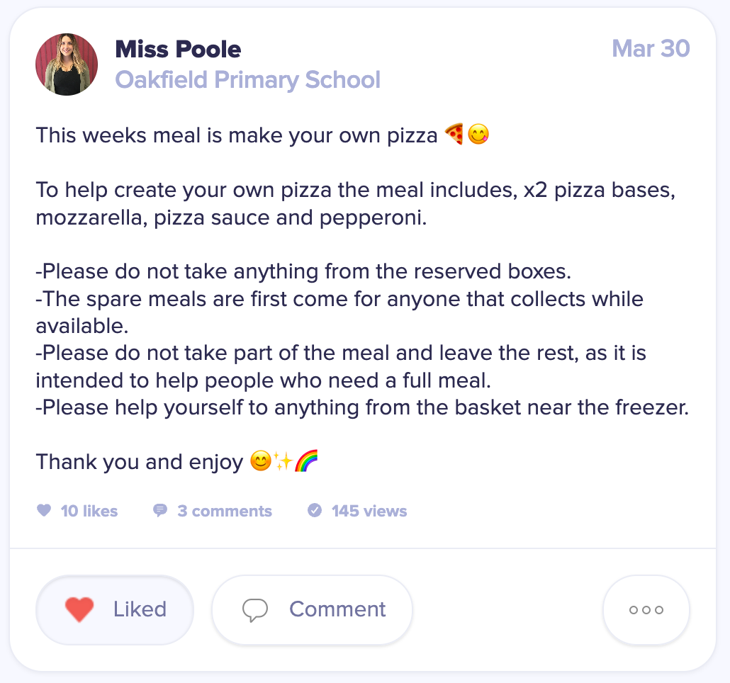 Example email with a recipe using food from the pantry