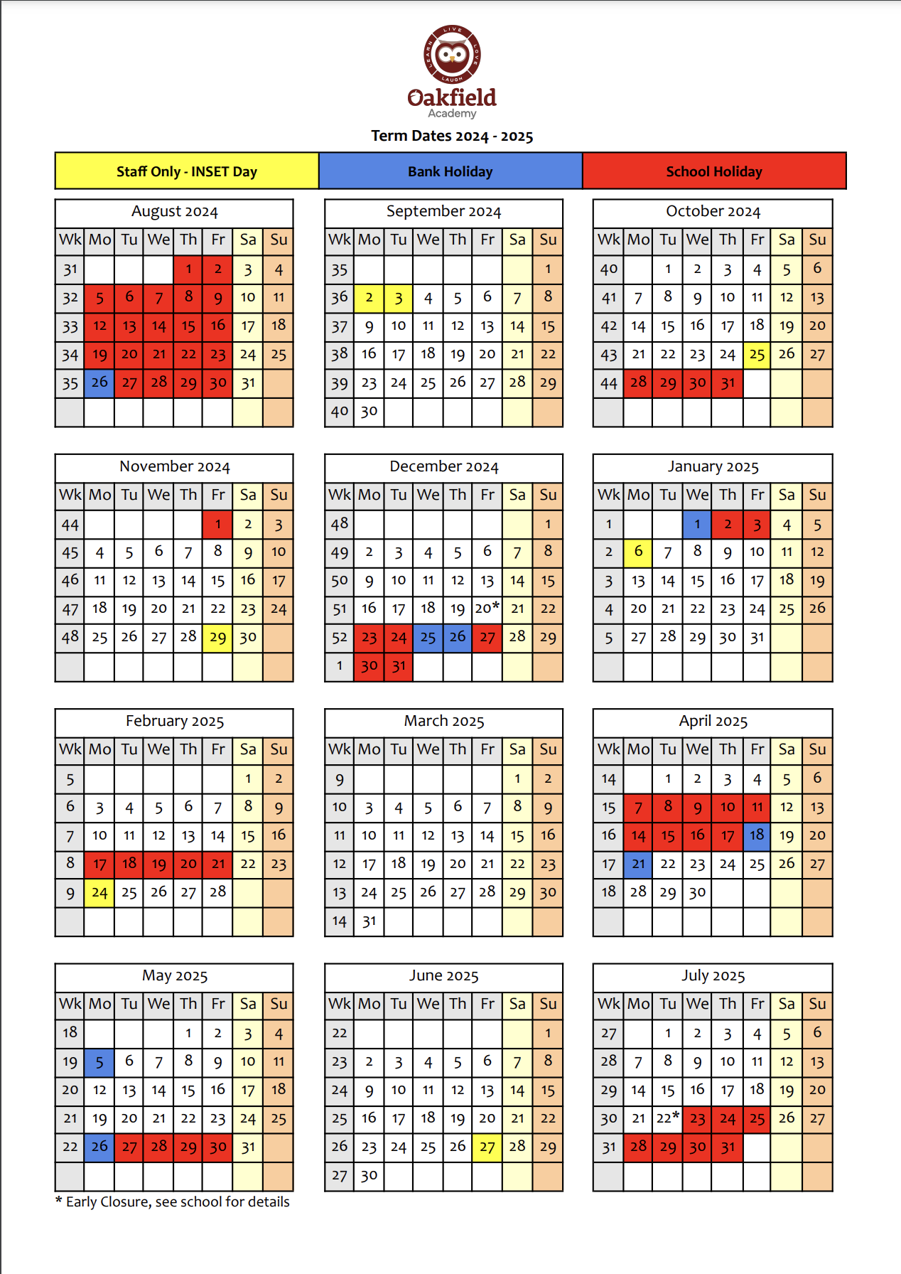 Image of our term dates.